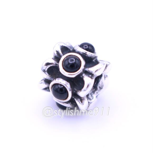Authentic PANDORA Sterling Silver Forget Me Not Onyx Charm - 790470O - Picture 6 of 10